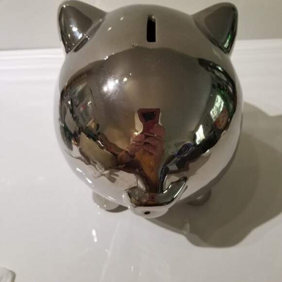Piggy Bank Pig Coin Bank Large Ceramic Mirror Finish Rubber Stopper - Picture 4 of 12